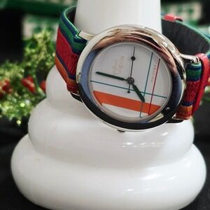 1990's Modern English Arizona Women's Watch Colorful Striped Fabric Band
